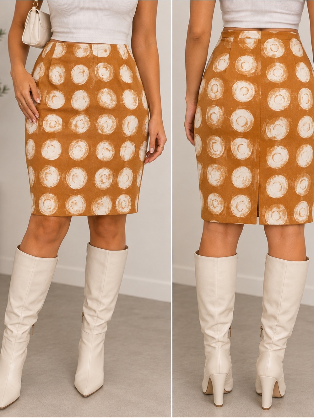 Maeve Anthropologie Mustard Ivory Polka Dot Pencil Skirt Size 0